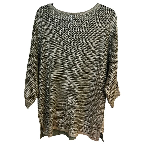 Chicos Womens Sz 3 US Sz XL Gold Metallic Open Knit Tunic 3/4 Sleeves Side Slits - Picture 5 of 6